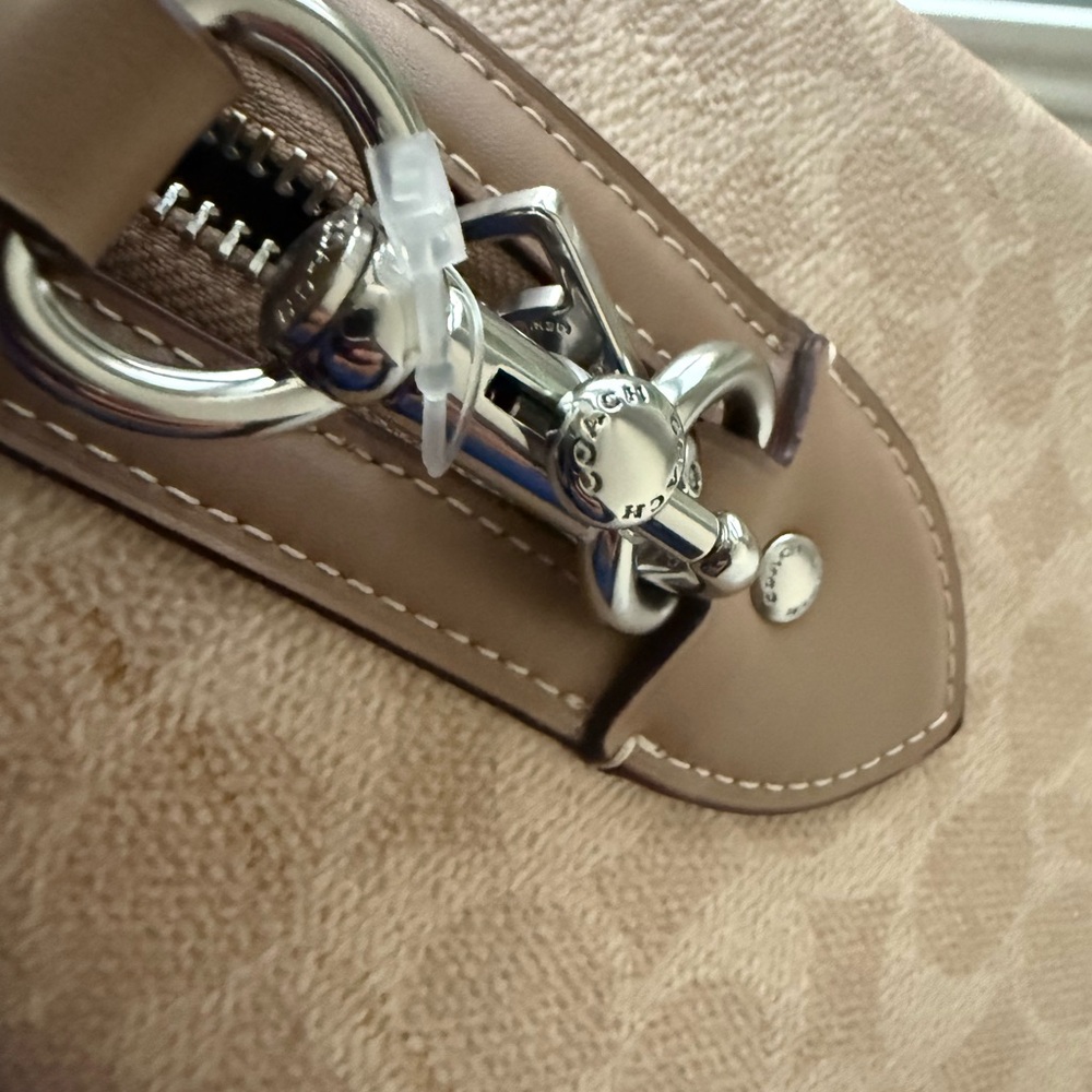 Coach Beige Signature Canvas Satchel with Tan Trim - Picture 12 of 15